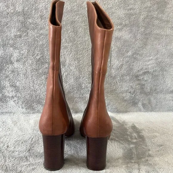 J.Crew Anya Mid Calf Stacked Boot Burnished Brown Leather Womens Size 12 - Picture 7 of 12